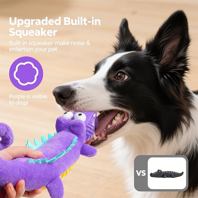 Tough Dog Toys Indestructible, Stuffed Chew Large Dog Toys to Keep Them Busy, Interactive Squeaky Tug of War Doggie Toy, Chew Guard Technology