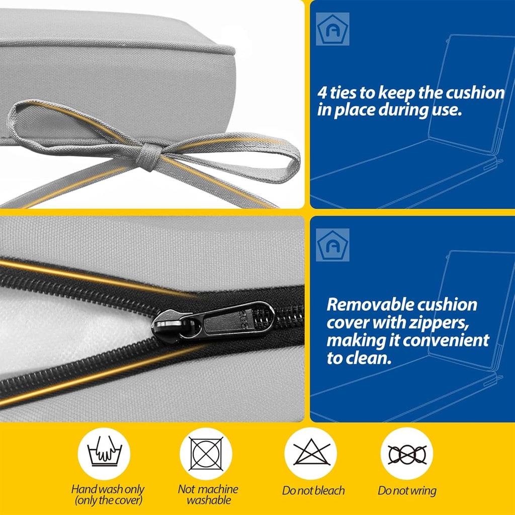 AAAAAcessories Outdoor Chaise Lounge Cushions, Waterproof, Fade-Resistant Patio Furniture Replacement Cushions, 80" x 26" x 3", Soft Gray