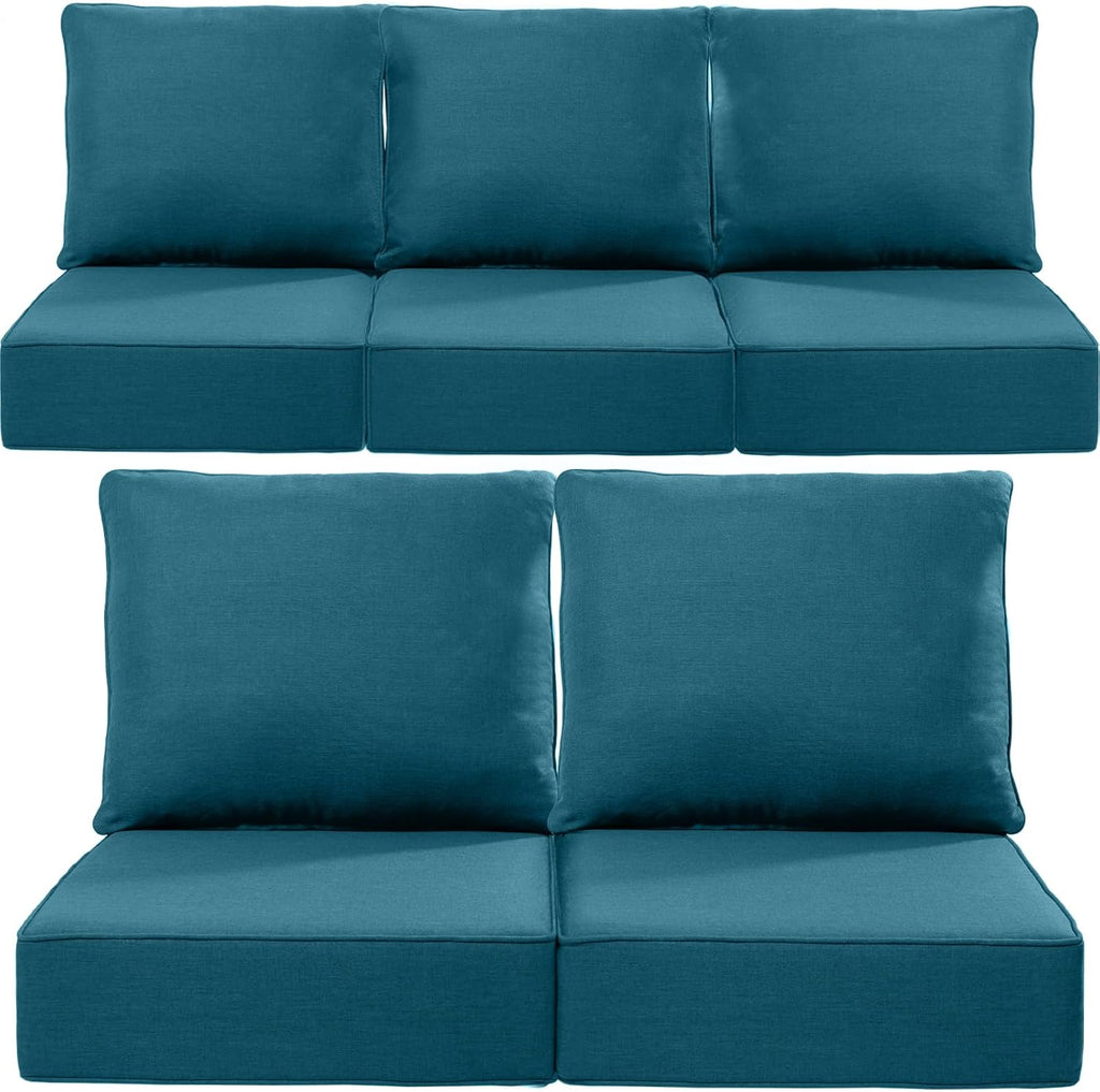Luxury 22x24/22x25 6-Inch Outdoor Cushions for 5 Peice Patio Furniture Set - Set of 5 Water-Resistant Pillow for Dining Rocking Swivel Chairs Loveseat Couch Sectional Sofa - Peacock Blue