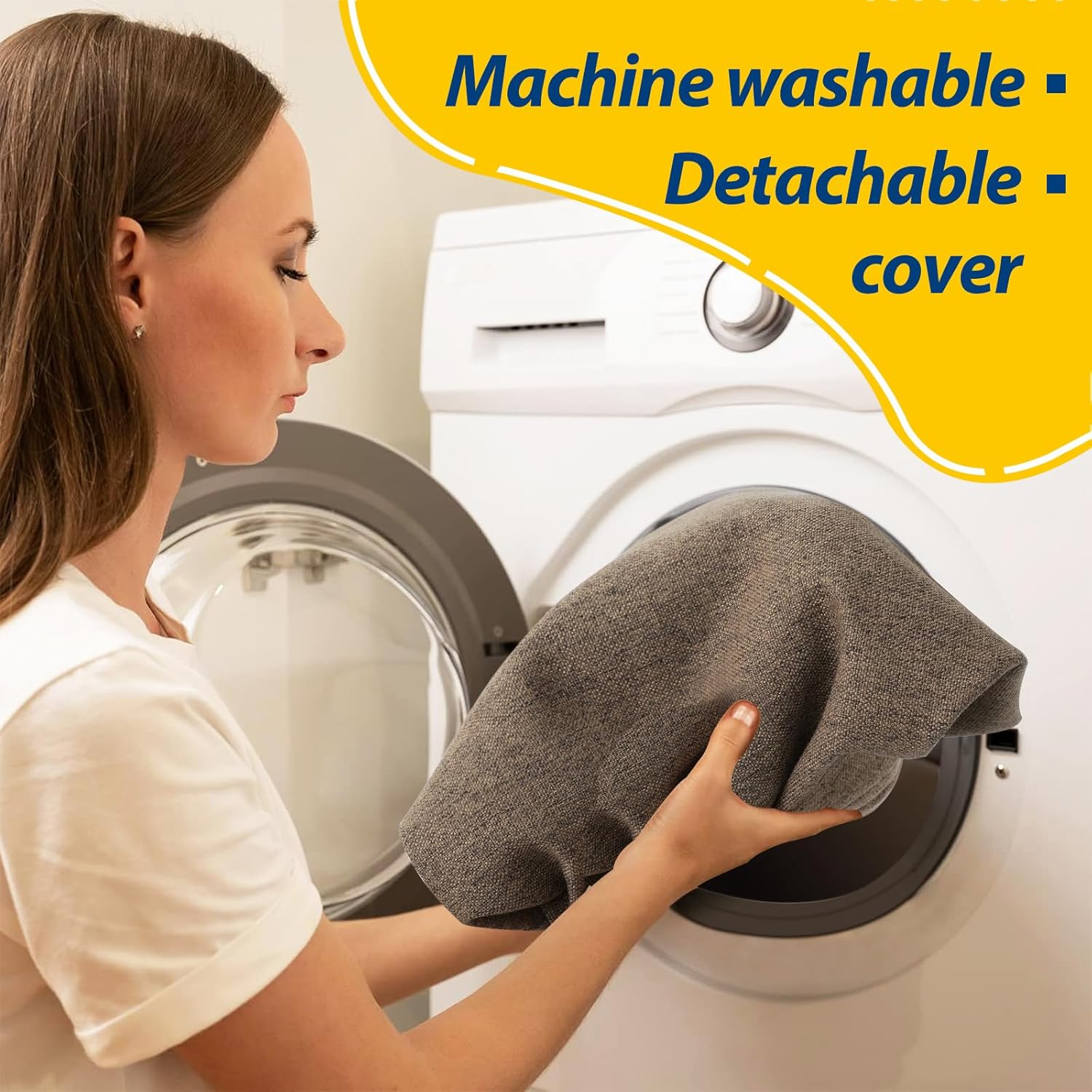 AAAAAcessories D-Shaped Chair Cushions, 2" Thick Dining Chair Pads with Ties and Removable, Machine-Washable Cover, 17" x 16", Set of 2, Taupe