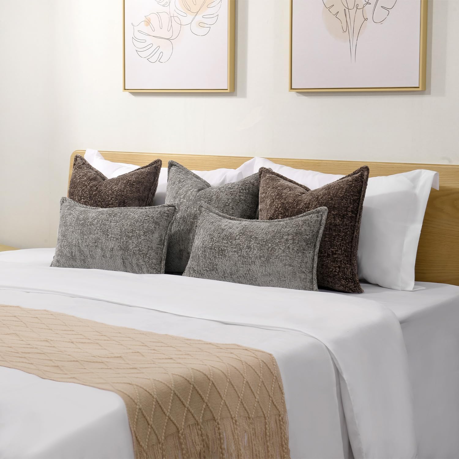 Pack of 2 Grey Decorative Throw Pillow Covers 20x20 Cozy Soft Chenille Accent Vintage Square Couch Pillow Covers for Home Decor Bed Sofa Living Room