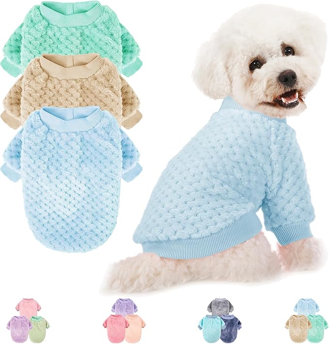 POMIU Dog Sweater, Dog Sweaters for Small Medium Dogs or Cat, Warm Soft Flannel Pet Clothes for Dogs Girl or Boy, Dog Shirt Coat Jacket (Ice Blue+Light Coffee+Teal, X-Large)