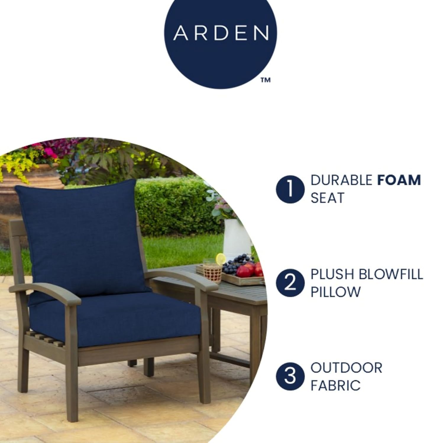 Arden Outdoor Foam Deep Seat Cushion Set, 24 in x 24 in, Weather-Proof, Rain-Proof, Fade Resistant Patio Cushion, Bottom and Back Cushion for Chair, Sofa, and Couch Black Leala