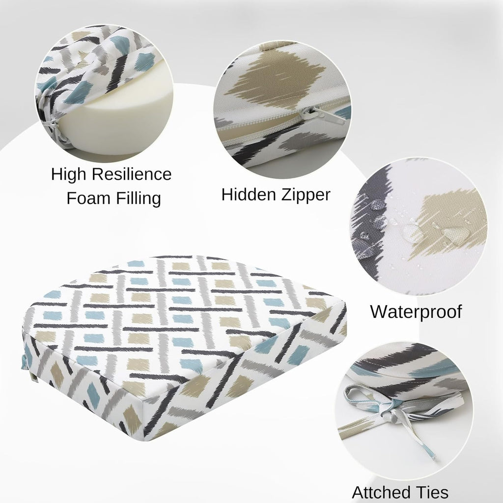 idee-home Outdoor Chair Cushions Set of 4, Thick 17" x 17" x 3" Outdoor Seat Cushions Patio Furniture Waterproof with Ties, Dining Pads