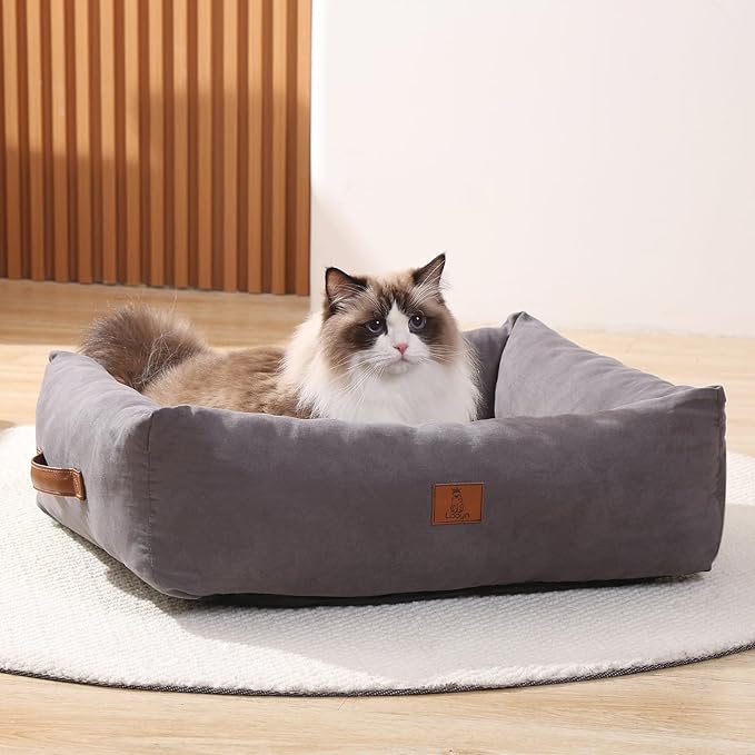 20In Dog Bed for Small Medium Sized Dogs and Cats - Washable Rectangle Puppy Bed for Indoor Outdoor, Cozy Pet Bed with Support Pillow & Non-Slip Bottom(Grey, Small)