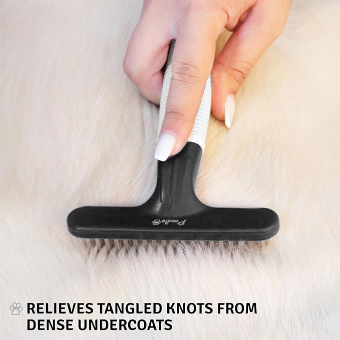 POODLIE Poodle Pet Dog Grooming Rake | Dematting Tool with Stainless Steel Shedding Comb for Pets | 2 Rows of Pins Gently Remove Loose or Tangled Hair from Undercoat (Black)