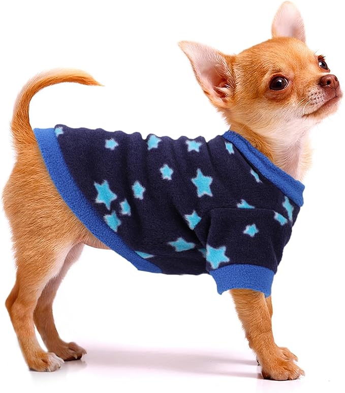 2 Pieces Dog Sweaters for Small Dogs, Fall Winter Fleece Dog Clothes, Soft and Warm Puppy Sweater Doggie Coat for Winter Pet Cloting for Chihuahua Yorkie (Stars, Dinosaurs, X-Small)