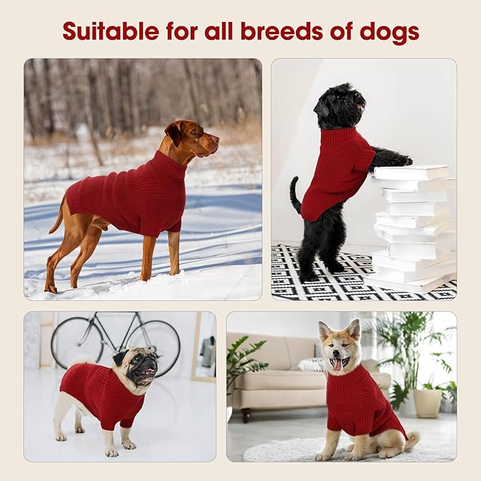 Small Dog Sweater, Dog Pullover Sweaters for Puppy Girl, Cable Knit Clothes for Cold Weather, Comfy Extra Small Dogs Sweater, Warm Turtleneck Sweatshirts Red Christmas Outdoor