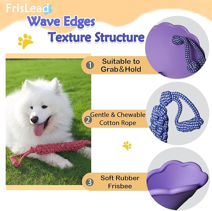 Dog Toys, Tough Rope Toy, Frisbee, Puppy Teething Toys, 2-in-1 Tug of War Rope Flying Disc, Puppy Chew Toys for Teething, Lick mat for Dogs, Interactive, Durable Outdoor Dog Toy (Lilac)