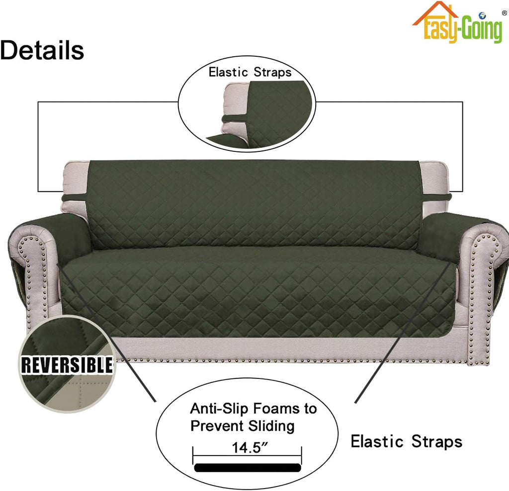 Easy-Going Chair Sofa Slipcover Reversible Sofa Cover Water Resistant Couch Cover Furniture Protector Cover with Elastic Straps for Pets Kids Children Dog Cat (Chair, Army Green/Beige)