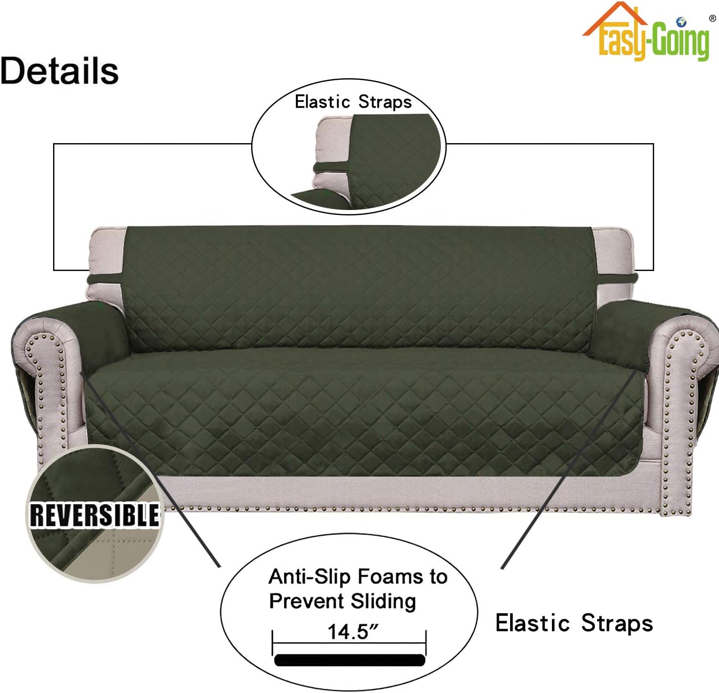 Easy-Going Chair Sofa Slipcover Reversible Sofa Cover Water Resistant Couch Cover Furniture Protector Cover with Elastic Straps for Pets Kids Children Dog Cat (Chair, Army Green/Beige)