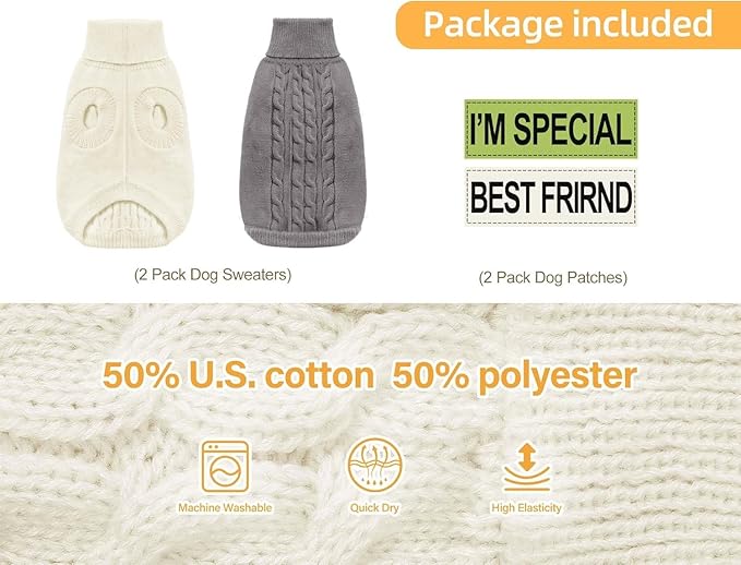 2 Pack Dog Sweaters for Small Dogs - Puppy Medium Warm Clothes in Winter, Turtleneck Pullover Design for Boy Girl Pet, Doggie, Cat, Kitten Chihuahua Bulldog Pug Beagles (2XL, Grey, Pink)