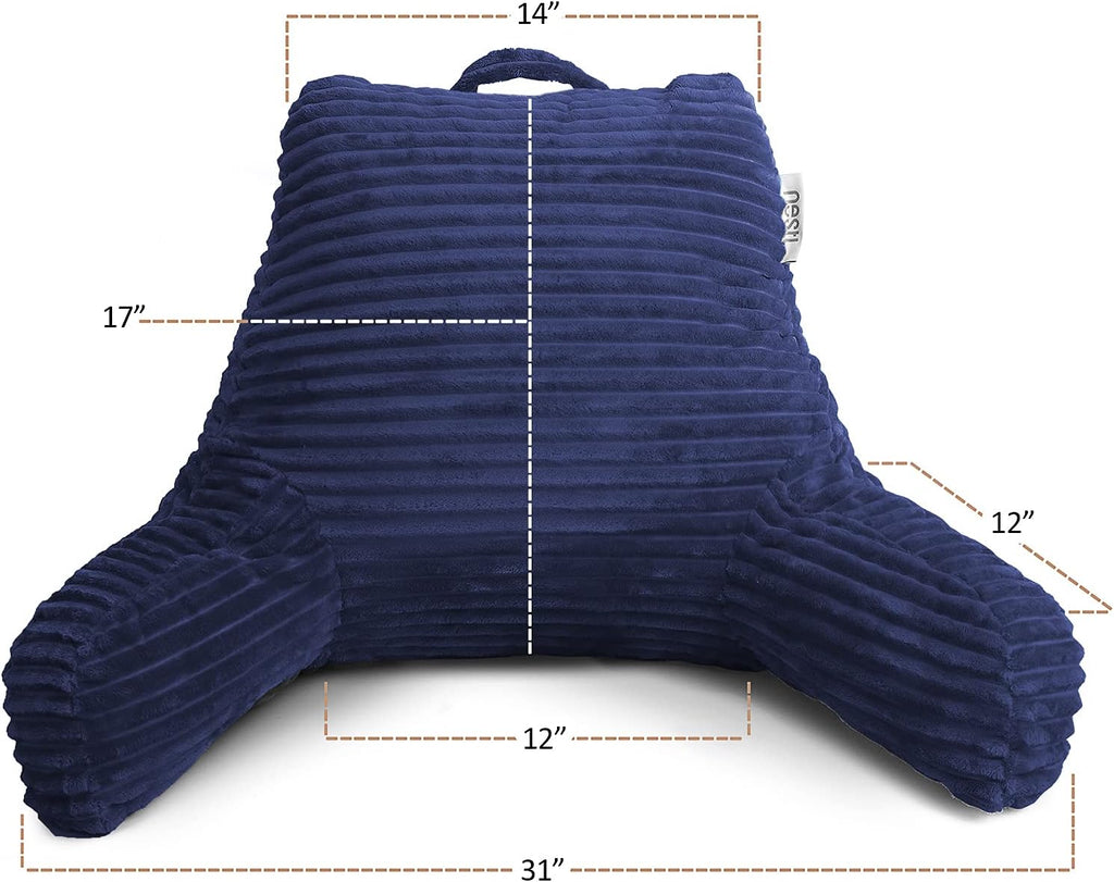 Hearth & Harbor Reading Pillow for Bed Adult – Back Pillow for Sitting in Bed, Standard Bed Pillows for Sitting Up in Bed, Foam Bed Chair Pillow, Navy Bed Rest Pillow