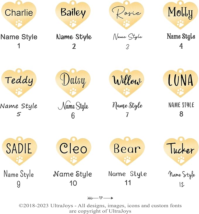 Ultra Joys Dog Tags Personalized for Pets - Hollow Paw Custom Pet ID Tag - Engraved Dog Tag for Small, Large Dogs - Small Heart in Gold