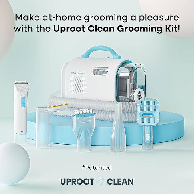 Uproot Clean Pet Groomer Vacuum Kit 7 in 1 - Cat & Dog Grooming Kit with Brush, Detangle, Deshed, Trim, Clean, & Dry Attachments - Complete Cat & Dog Grooming Vacuum for Shedding Pets