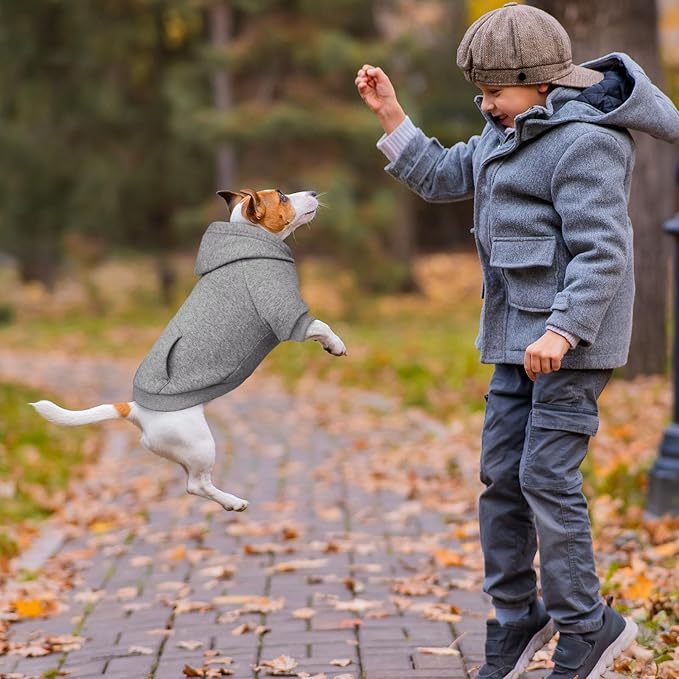 Dog Sweaters,Dog Hoodie,Cozy Fleece Interior Sweatshirt with Hood & Pocket,Leash Hole,Pet Clothes Sweater for Small,Medium,and Large Dogs,Grey&L