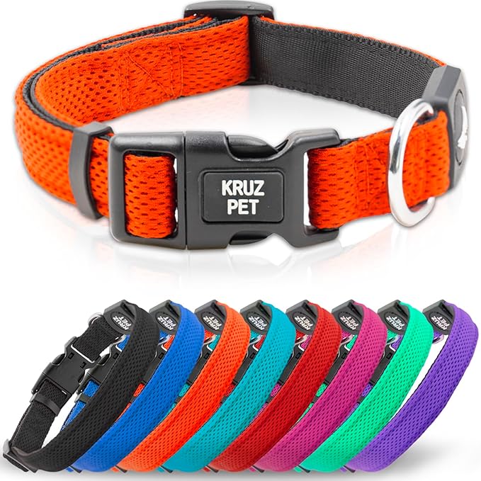 Kruz Dog Collar for Large Dogs (Width- 1.5", Neck - 20.5"-31.5") Adjustable Pet Neck Band with Comfortable Soft Padding, Lifetime Durability, Heavy-Duty O-Ring (Orange, X-Large)