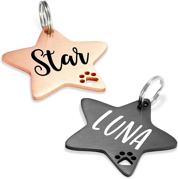 Ultra Joys Dog Tags Personalized for Pets - Hollow Paw Custom Pet ID Tag - Engraved Dog Tag for Small, Large Dogs - Small Star in Black