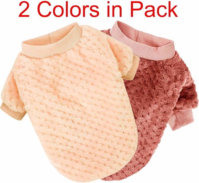 Dog Sweater, 2 or 3 Pack Dog Sweaters for Small Medium Dogs or Cat, Warm Soft Flannel Pet Clothes for Dogs Girl or Boy, Dog Shirt Coat Jacket (XX-Small, Grapefruit+Peach)