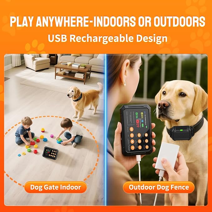 Wireless Dog Fence System for 3 Dogs Radar Electric Fence,10–120ft Range, IPX7 Waterproof Dog Training Collar,Sound, Vibration & Static Modes – Stable Signal. Indoor/Outdoor Use - 2collars