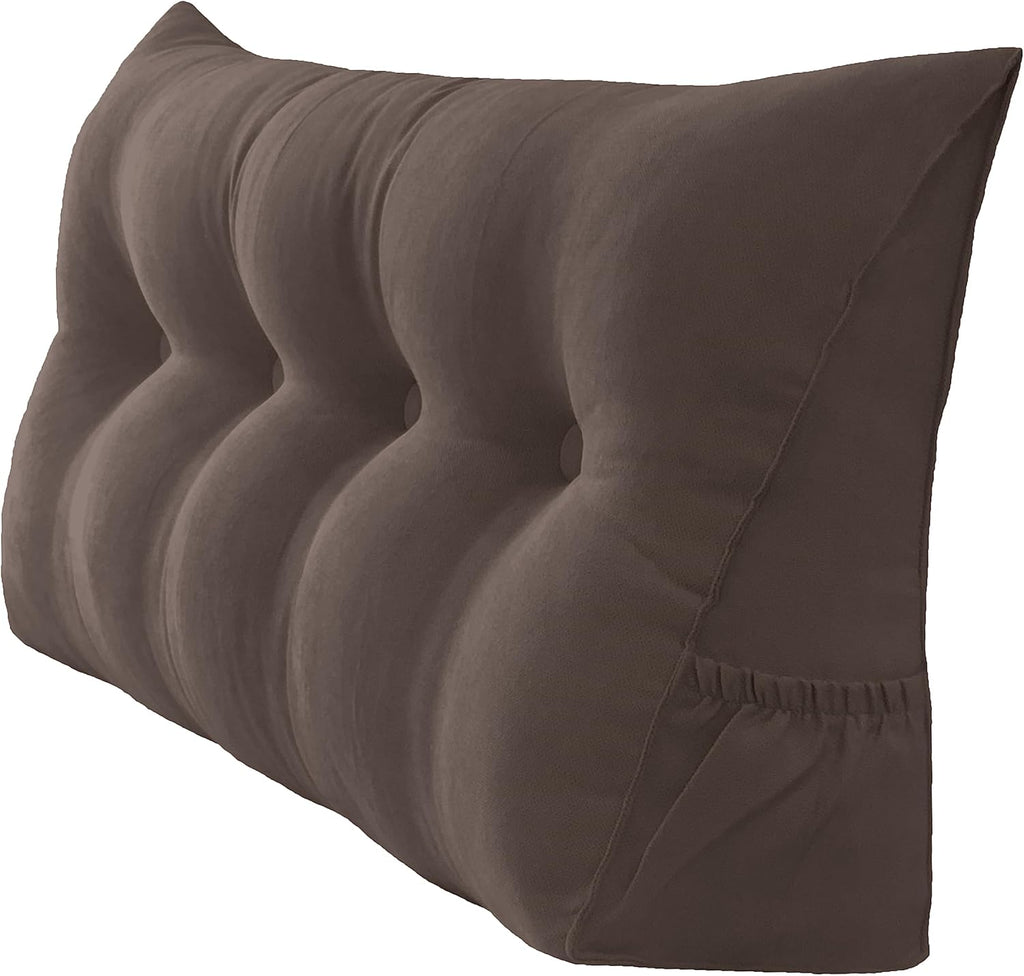 Triangular Reading Bed Rest Pillow Large Bolster Cushion Headboard Backrest Wedge Pillow with Removable Cover and Two Large Side Pockets (Cedar Brown, 47 x 8 x 20 inches)
