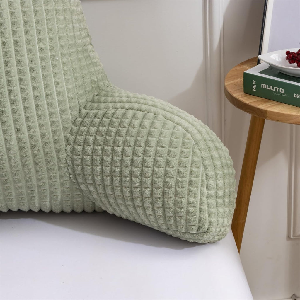 Holawakaka Reading Pillow for Bed and Sofa Couch Sitting Up, Backrest Pillows with Arms for Kids Teens Adults, Back Support Cushion for Lounging, Watching TV, Working on Laptop, Green