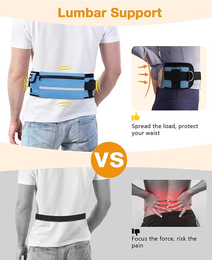 Pecute Dog Leash Hands Free with Pouch, Waist Belt Fanny Pack with Soft Pads, Dual Handles and Durable Bungee for Walking, Dog Seat Belt, Hiking, Running, Training,Blue(Up to 180lbs)