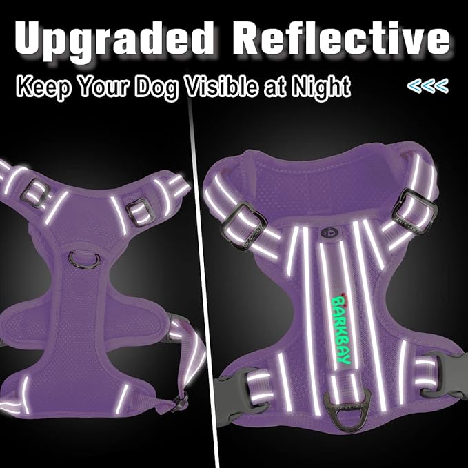 BARKBAY Dog Harness No Pull with ID Tag Pocket - Heavy Duty, Reflective, Easy Control for Large Dogs(Violet Purple,L)