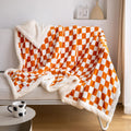 LOMAO Sherpa Throw Blanket Fleece Blanket with Checkered Pattern Soft Thick Blanket for Couch, Bed, Sofa Luxurious Warm and Cozy for All Seasons (Orange, 51"x63")
