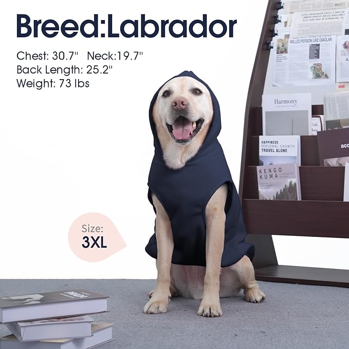 IECOii XL Dog Sweater & Pullover Hoodie for Large Dogs, Warm Fleece Layer with Hood for Cold Weather, Boys & Girls, Blue, Size XL