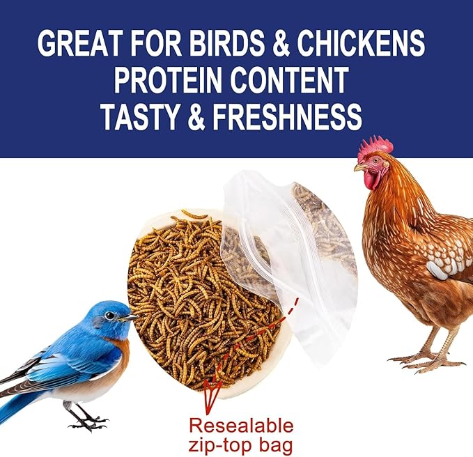 RANZ 8LBS Non-GMO Dried Mealworms for Chickens, High Protein Meal Worms, Premium Chicken Feed, Whole Large Mealworms for Blue Birds, Ducks, Fish