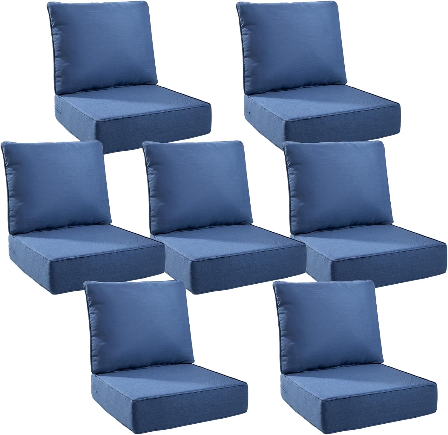 6" Thick Outdoor Cushions 24x24x6, 7-Set Deep Seat Patio Cushions with Removable Cover, Waterproof & Fade Resistant Replacement for Wicker Chair, Loveseat, Sofa - Blue