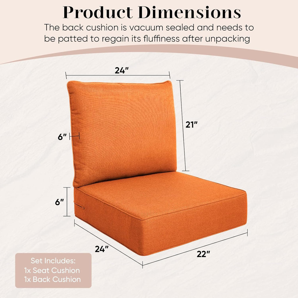 Luxury Outdoor Seat Cushion Set-22 x 24 x 6 Inch Outdoor Chair Cushions with Water Resistant & Removable Cover Outdoor Cushions for Patio Furniture Chair Sofa Couch