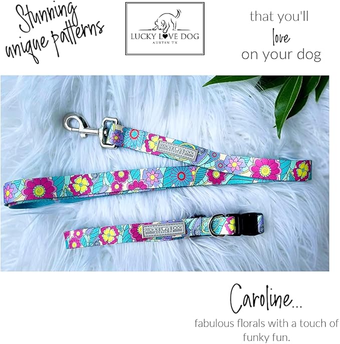 Lucky Love Dog - Adjustable Dog Collar and Leash Set with Easy Click Buckle for Small to Large Ones, Durable, & Comfortable Collar for Male & Female Dogs, Puppies & Adult Dogs - Caroline, XL