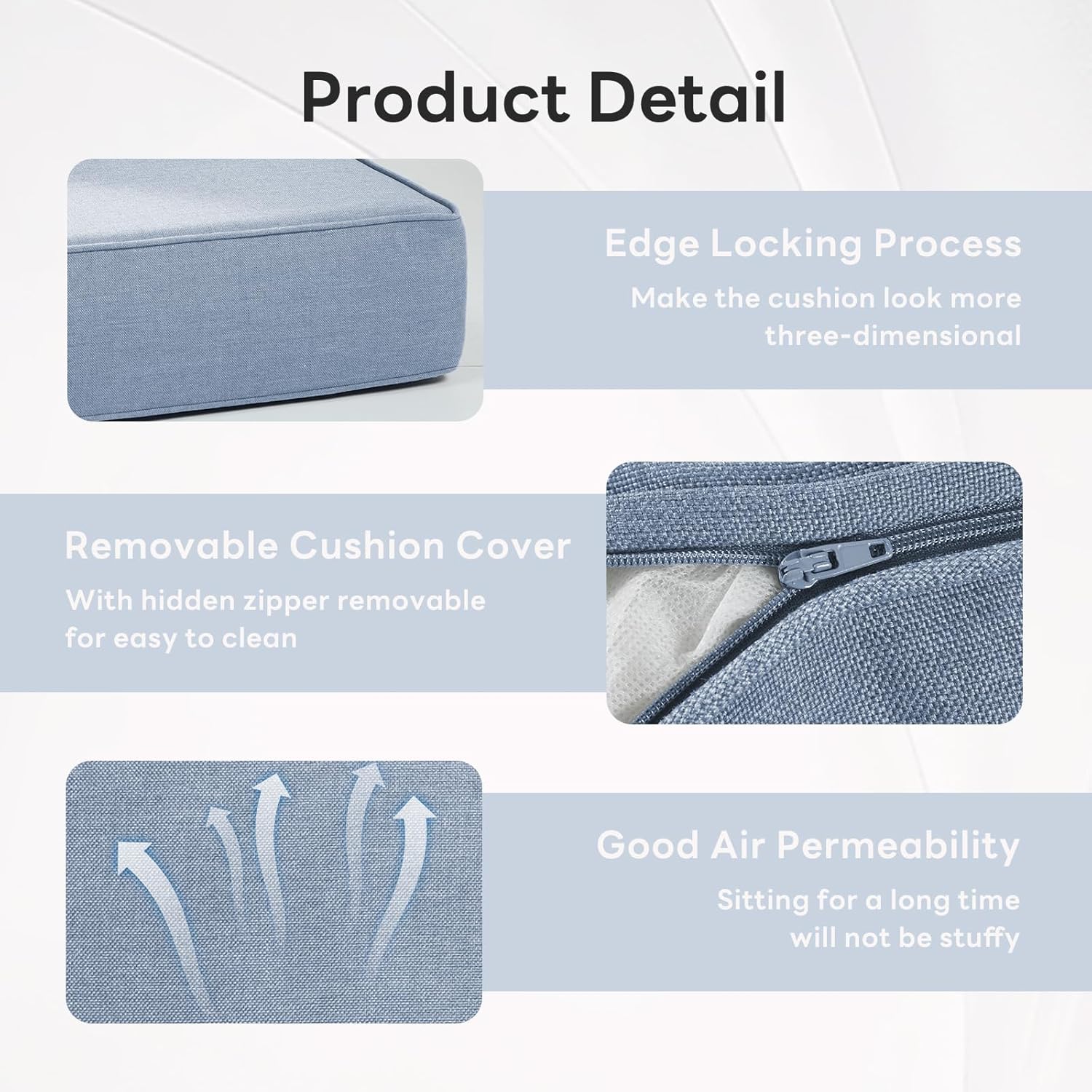 6" Thicker Outdoor Chair Cushion 3 Sets - 24" *24" *6" Waterproof Patio Furniture Cushions with Removable Cover, 28D High Density Sponge Filling Thicken Outdoor Patio Cushions - Baby Blue