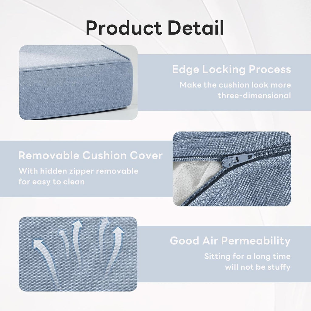 6" Thicker Outdoor Chair Cushion 5 Sets - 24" *24" *6" Waterproof Patio Furniture Cushions with Removable Cover, 28D High Density Sponge Filling Thicken Outdoor Patio Cushions - Baby Blue