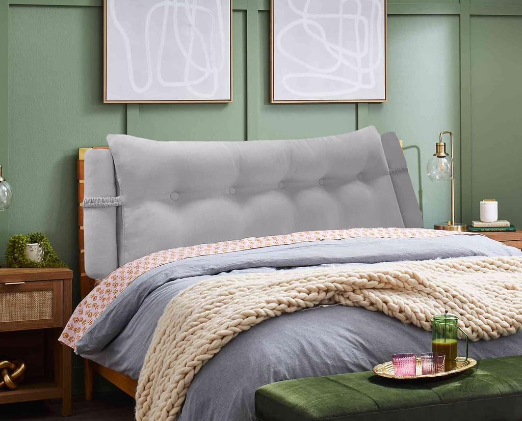 Triangular Reading Bedrest Pillow Large Bolster Cushion Headboard Backrest Wedge Pillow with Two Detachable Roll Pillows for Neck & Lumbar Support(Chalk Grey, California King 71x8x20 inches)