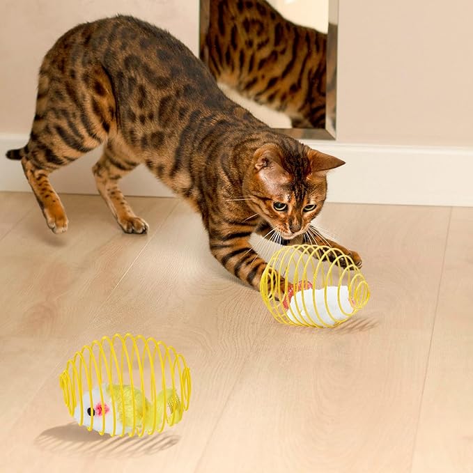 Jecery 5 Pcs Cat Spring Balls Stretchable Springs Toys Rolling Balls Colorful Playful Coils Interactive Spring Action Toy Caged Rats for Kitten Cat Pet Supplies Indoor (Yellow Mouse,Yellow)