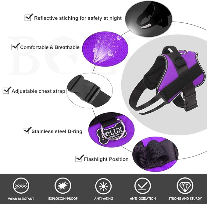 Bolux Dog Harness, No-Pull Reflective Dog Vest, Breathable Adjustable Pet Harness with Handle for Outdoor Walking - No More Pulling, Tugging or Choking (Purple, S)