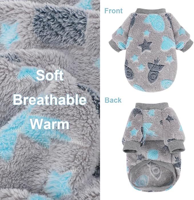 Dog Sweater Glow in The Dark Girl Pink Small Fleece Clothes Winter Soft Thickening Warm Puppy for Dogs Boy Teacup Yorkie Chihuahua (S,Grey)