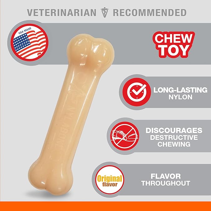Nylabone Original Bone Power Chew Toy for Dogs, Durable & Tough Dog Toys for Aggressive Chewers, Original Flavor, Small - Up to 25 Ibs, 1 Count