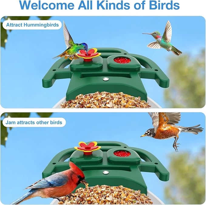 Smart Bird Feeder with 3MP HD Camera & AI Identify, Hummingbird Feeder with Solar Panel, Supports Two-Way Audio, Instant Arrival Alerts, Birdhouses for Outdoors, Gifts for Bird Lovers, Green