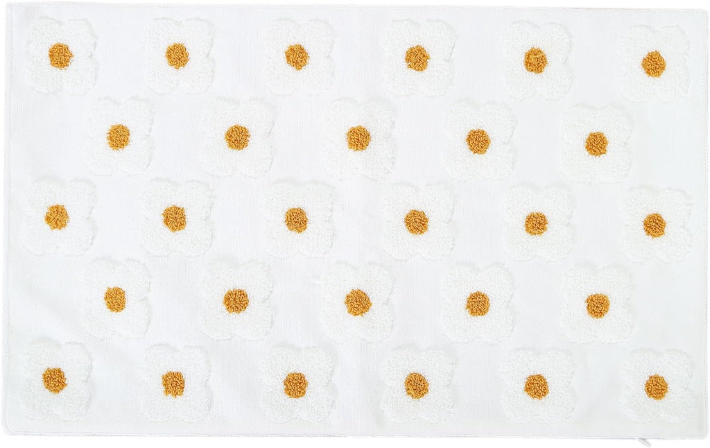 DECOBIRD Embroidery Throw Pillow Cover 12x20 Beige Floral Design Home Decor Loop Embroidered Pillow Case Thick Cotton Canvas Square Cushion Cover for Couch 30x50cm, 4 Petal Flowers 1 Piece