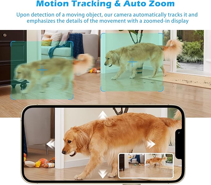 3MP Indoor Security Camera, 5G WiFi 360° Pan/Tilt Home Cameras for Baby Monitor/Pet/Elder/Kids/Bedroom, Auto-Focus and Zoom,Motion Tracking,2-Way Audio,Siren,3 Night Vision,Cloud&SD Card