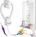 Interactive Cat Toys for Indoor Cats,Enrichment Stimulation Toys, Electric Hanging Door Clip Ribbon Kitty Toy,Automatic Play Chase Exercise Feather Toys for Bored Indoor Adult & Kitten Cats（White）