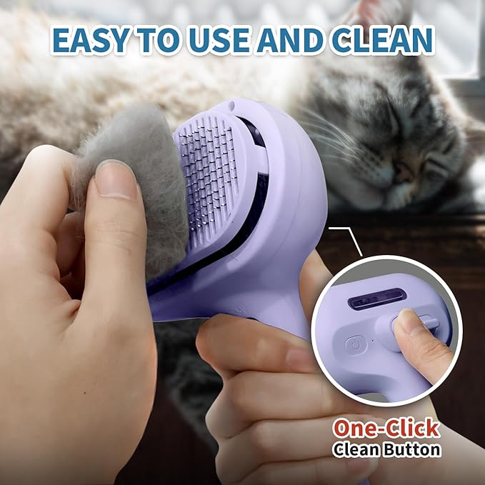 Dog Brush for Shedding, 3 in 1 Self Cleaning Steam Dog Brush - Anti-Static,Cat Steam Brush Removal Comb with Release Button, Grooming Tool for Long and Short Hair Pets, Purple