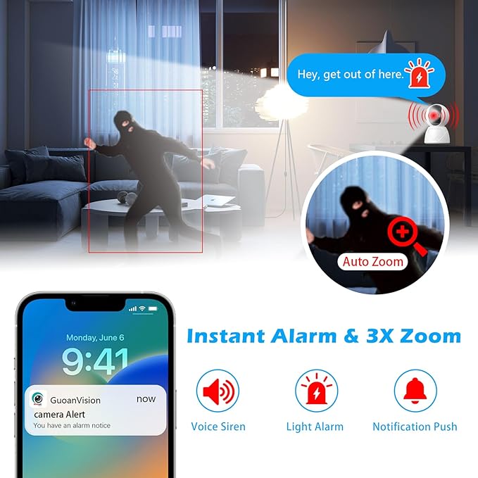 3MP Indoor Security Camera, 5G WiFi 360° Pan/Tilt Home Cameras for Baby Monitor/Pet/Elder/Kids/Bedroom, Auto-Focus and Zoom,Motion Tracking,2-Way Audio,Siren,3 Night Vision,Cloud&SD Card