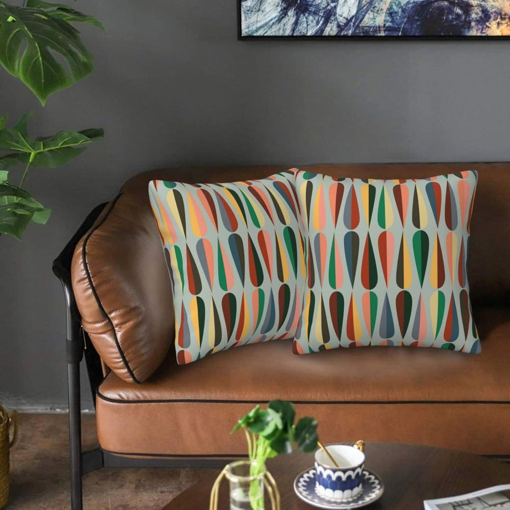 bassyil Mid Century Retro Drop Throw Pillow Covers Decorative Linen Pillow Cases Set of 2 Square Cushion Cover for Couch Sofa Bedroom Patio 18x18 Inch