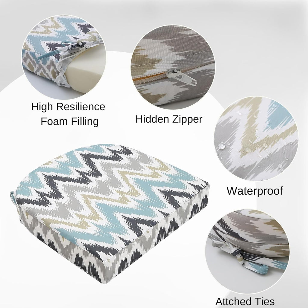 idee-home Outdoor Chair Cushions Set of 4, Thick 19" x 19" x 3" Outdoor Seat Cushions Patio Furniture Waterproof with Ties, Dining Pads