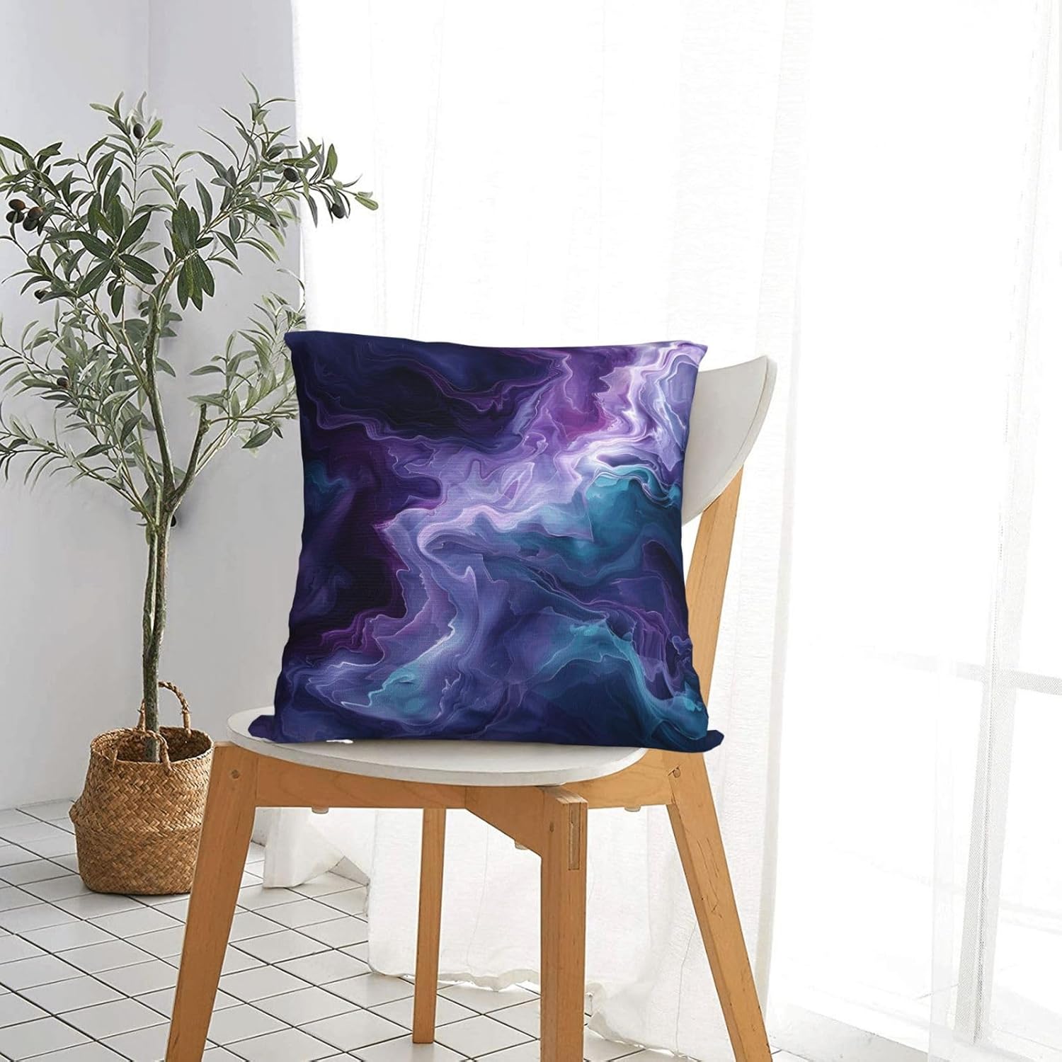 Purple Teal Turquoise Galaxy Nebulous 16x16 inches Throw Pillow Covers Cozy Square Pillowcases Home Decor for Bed Couch Sofa Office Living Room Cushion Covers